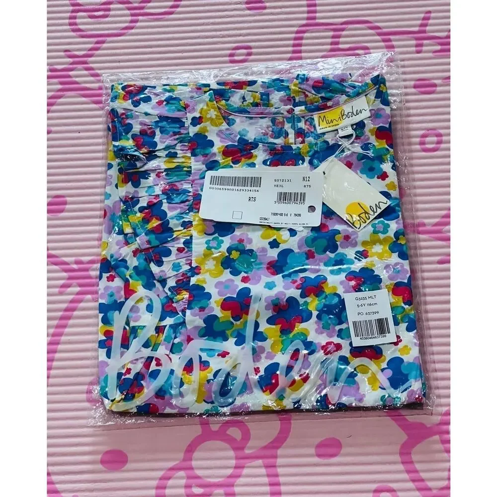 NWT❤️Mini Boden Print Sleeve Dress sz5/6Y